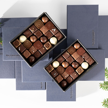 Max Chocolatier Schachtel mit 24 assortierten Winterpralinen